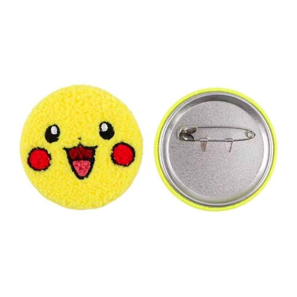 3/$33 Pokemon Character Pikachu Fuzzy Texture Embroidered Button Pin Brooch - Picture 2 of 3